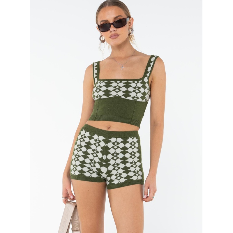 Elewa Geo Knit Shorts Sage / White
