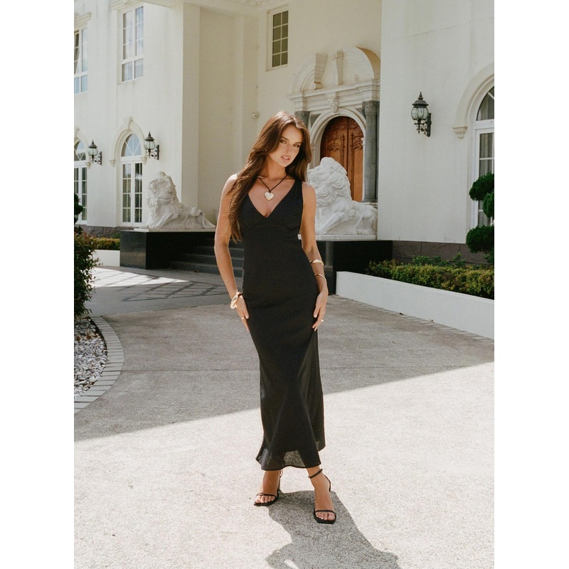 Nellie Maxi Dress Black Linen