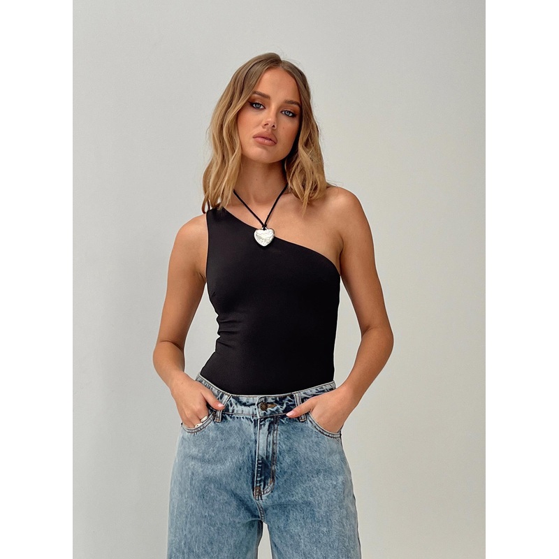 Ranski One Shoulder Bodysuit Black