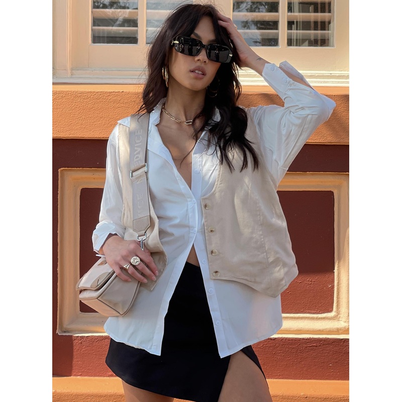 Venti Linen Oversized Vest Beige