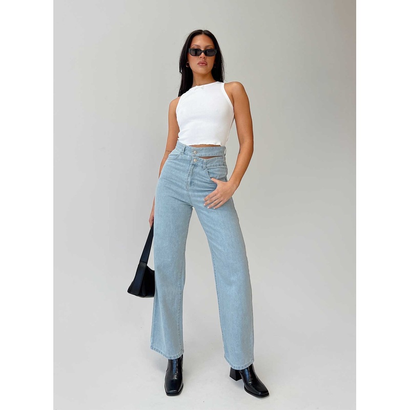 Bansley Double Waistband Jeans Light Denim