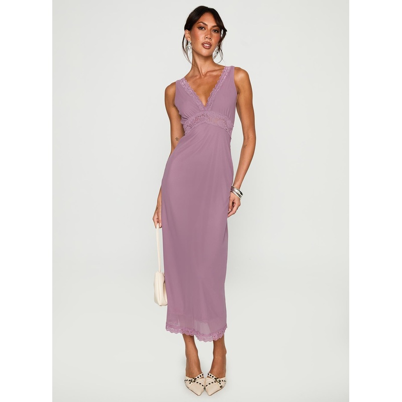 Between The Lines Lace Trim Maxi Dress Purple