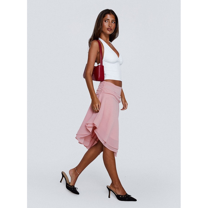Evanescence Asymmetrical Midi Skirt Pastel Pink