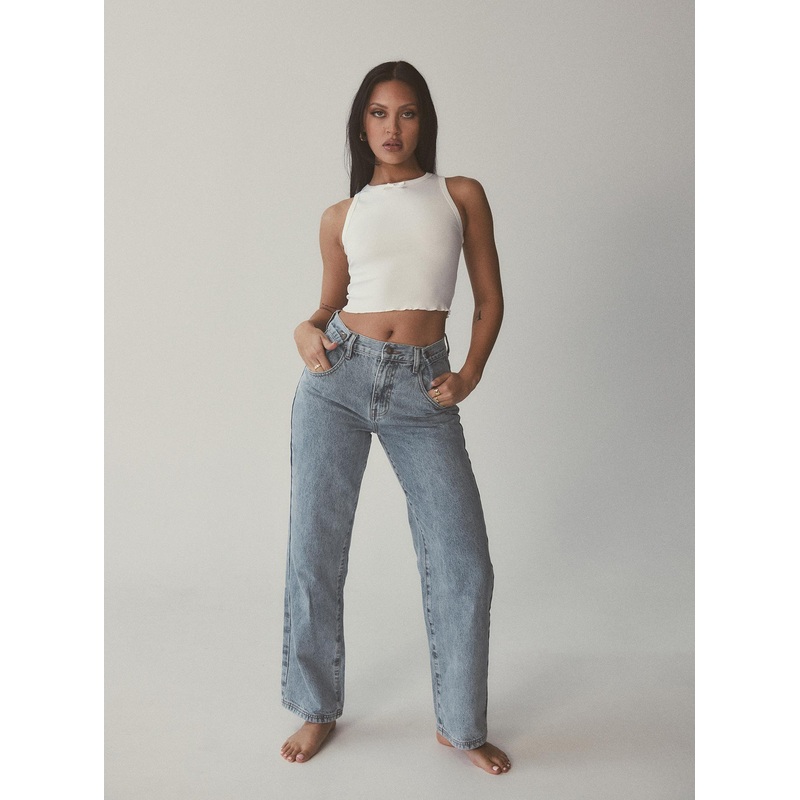 Krena Adjustable High Mid Rise Jeans Mid Wash