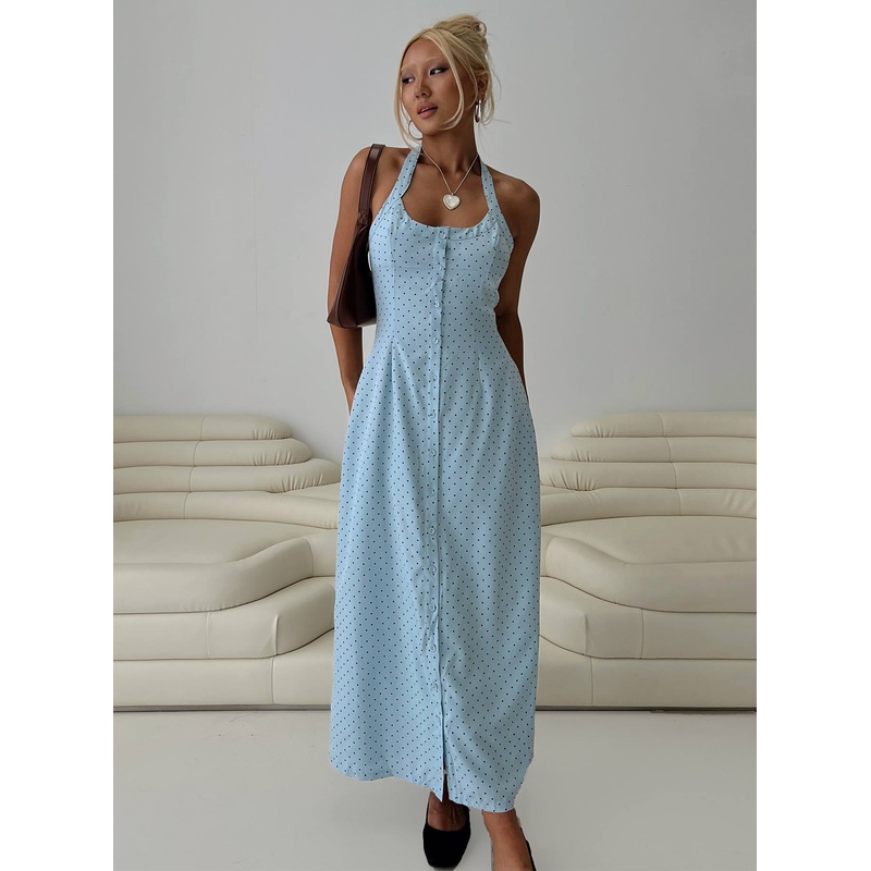 Mallorie Halter Maxi Dress Blue / Black Polka