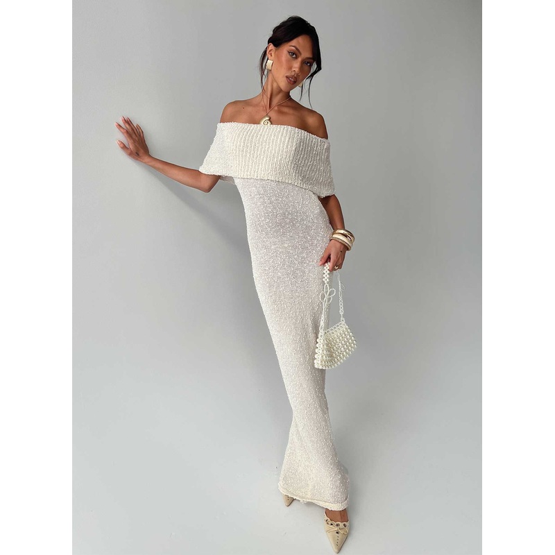 Nixen Strapless Knit Maxi Dress Cream