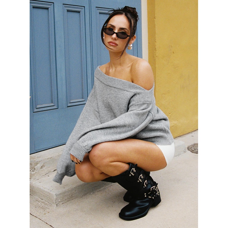 Noble Off The Shoulder Sweater Grey