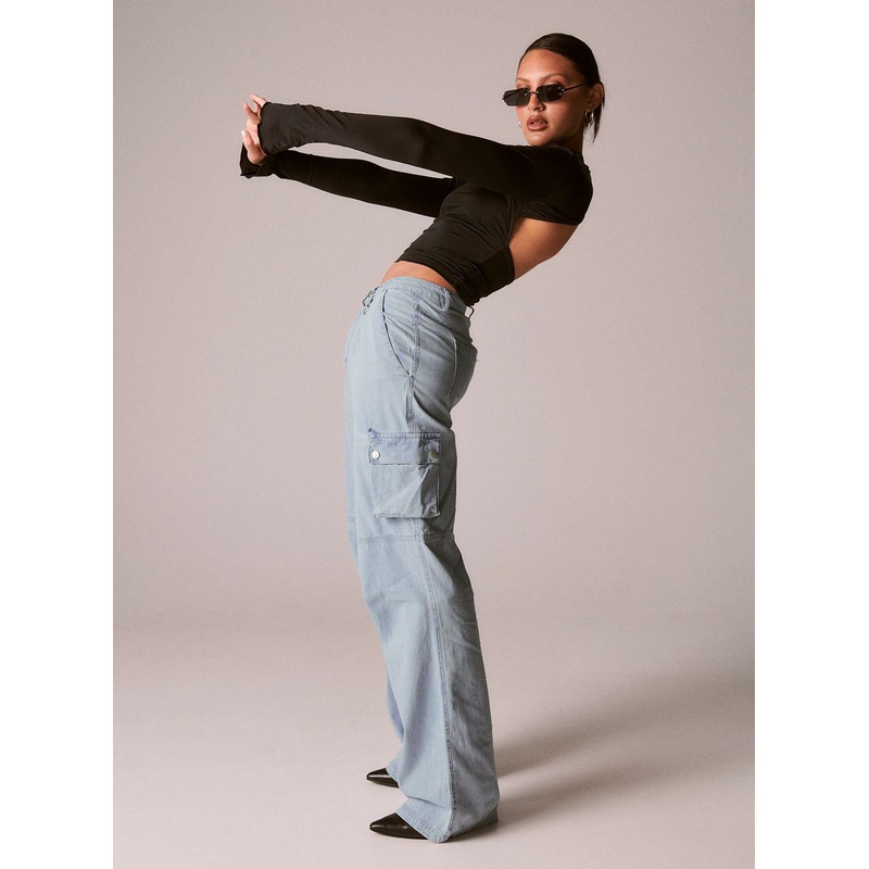 Paige Mid Rise Cargo Jean Light Wash