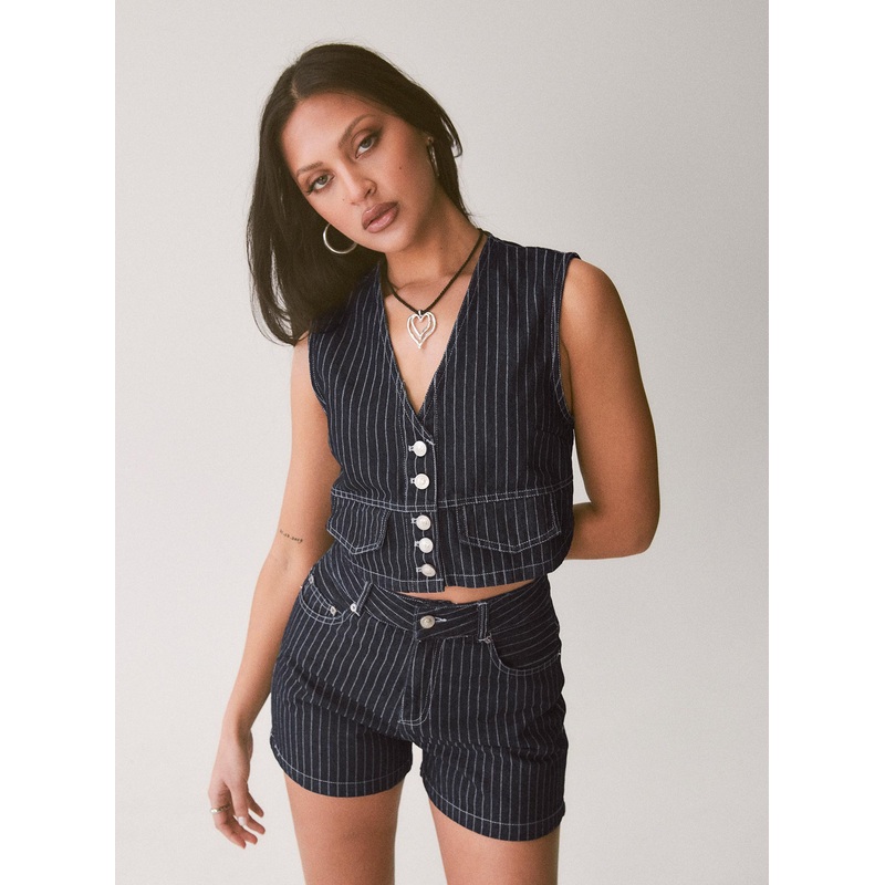 Rathlyn Pinstripe Vest Dark Denim