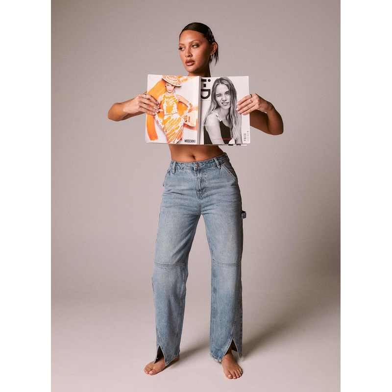 Rihanna Split Hem Jeans Mid Blue