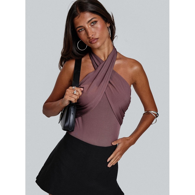 Shoot A Shot Wrap Detail Bodysuit Plum