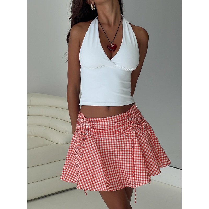 Sweet Verona Ruched Mini Skirt Red Check