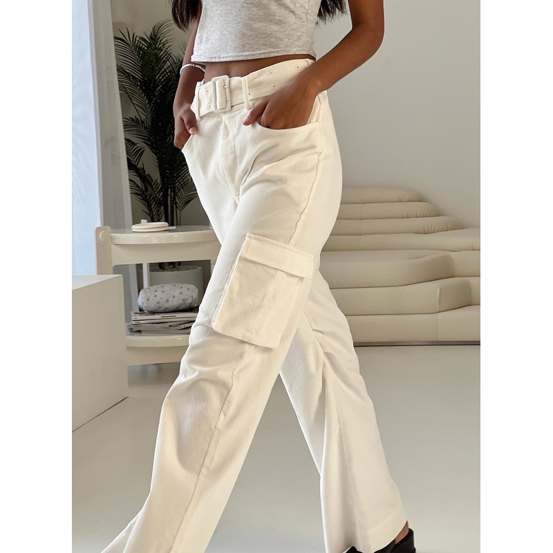 Aidane Cord Cargo Pants White