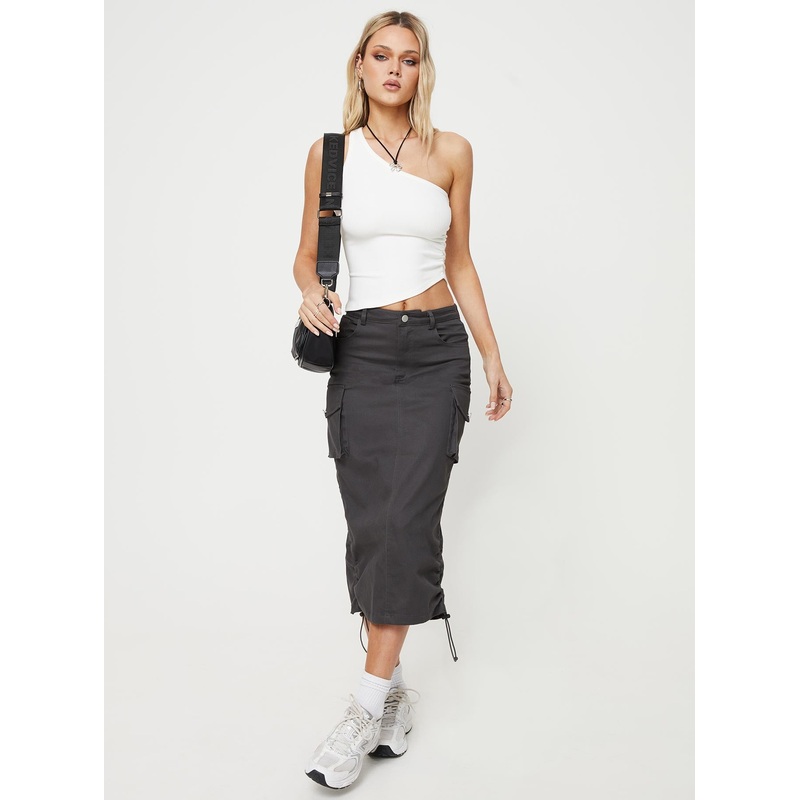 Bellows Cargo Midi Skirt Washed Black