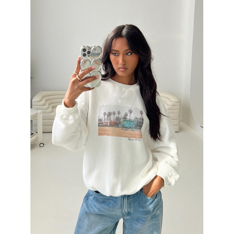 Cali Beach Crew Neck Sweatshirt White