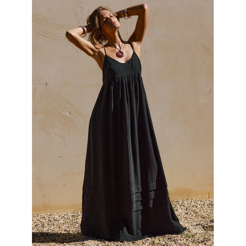 Milden Linen Blend Maxi Dress Black