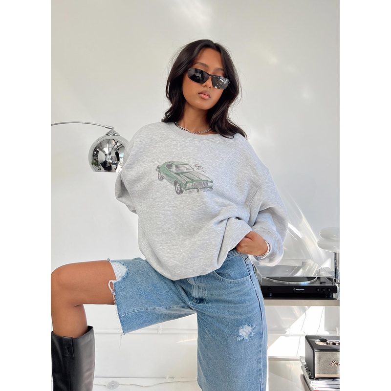 Retro Car Crew Neck Sweatshirt Grey Marle
