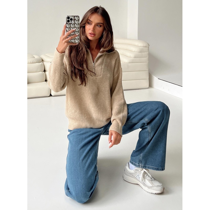 Ferry Zip Front Sweater Beige