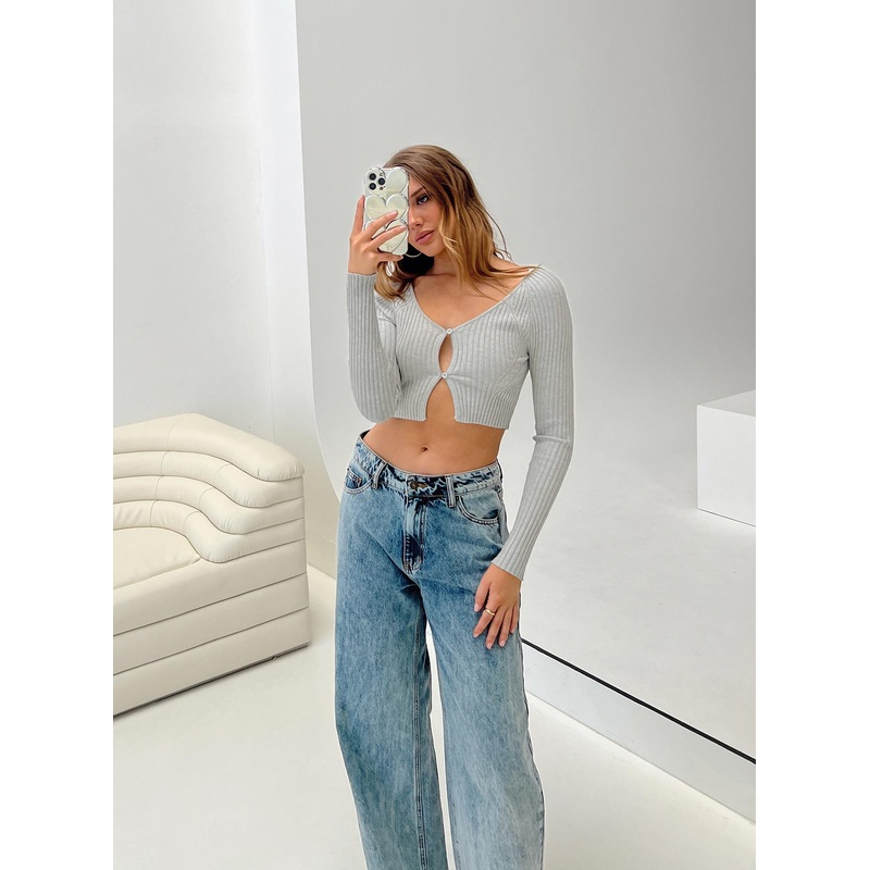 Lolida Cropped Cardigan Grey Marle