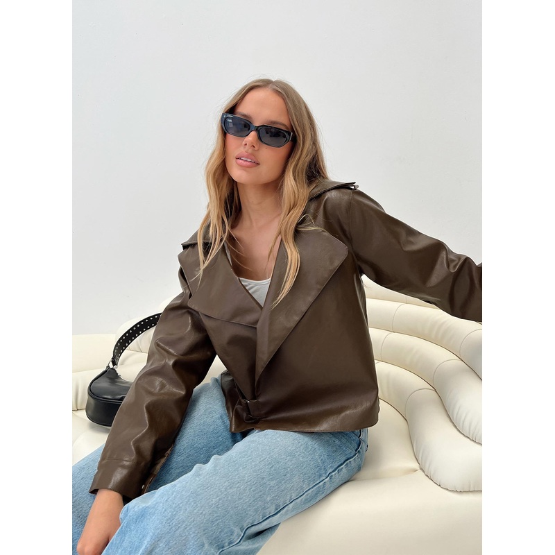 Staerk Faux Leather Jacket Brown