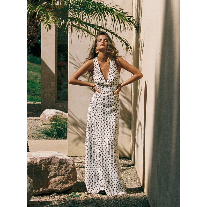 Verde Linen Blend Maxi Dress Black / White