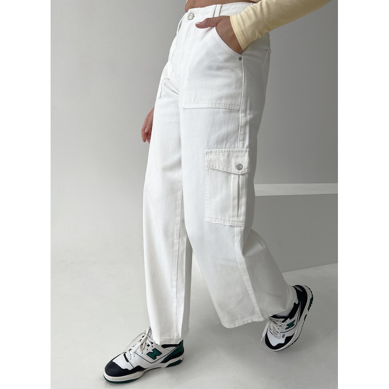 Adrianne Wide Leg Cargo Jeans White