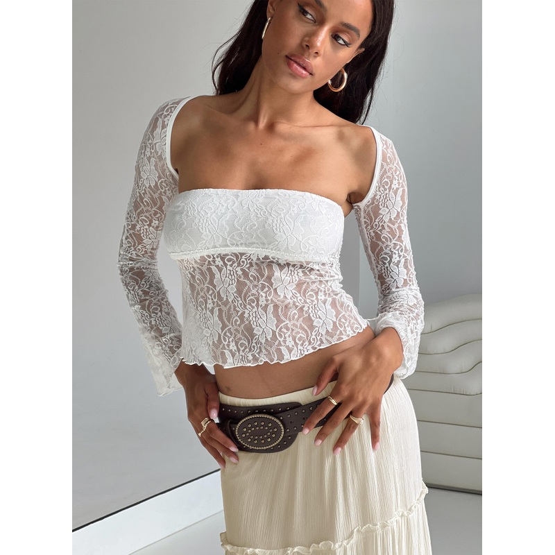 Alyda Long Sleeve Lace Top White
