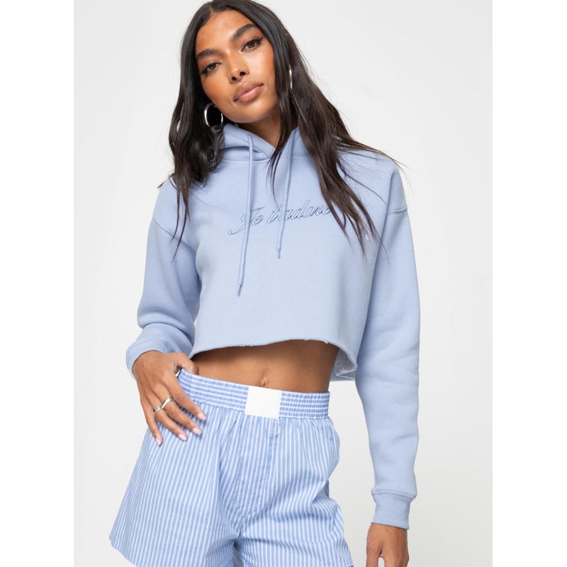Je T'adore Crew Cropped Hooded Sweatshirt Pale Blue