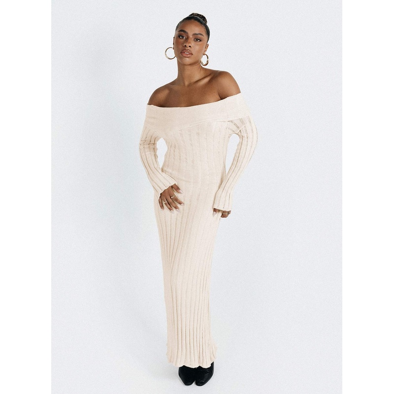 Lefler Off The Shoulder Maxi Dress Beige
