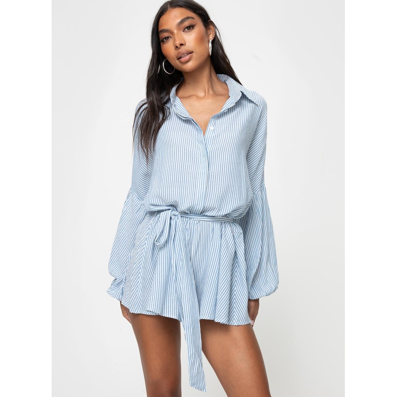 Megz Long Sleeve Romper Blue
