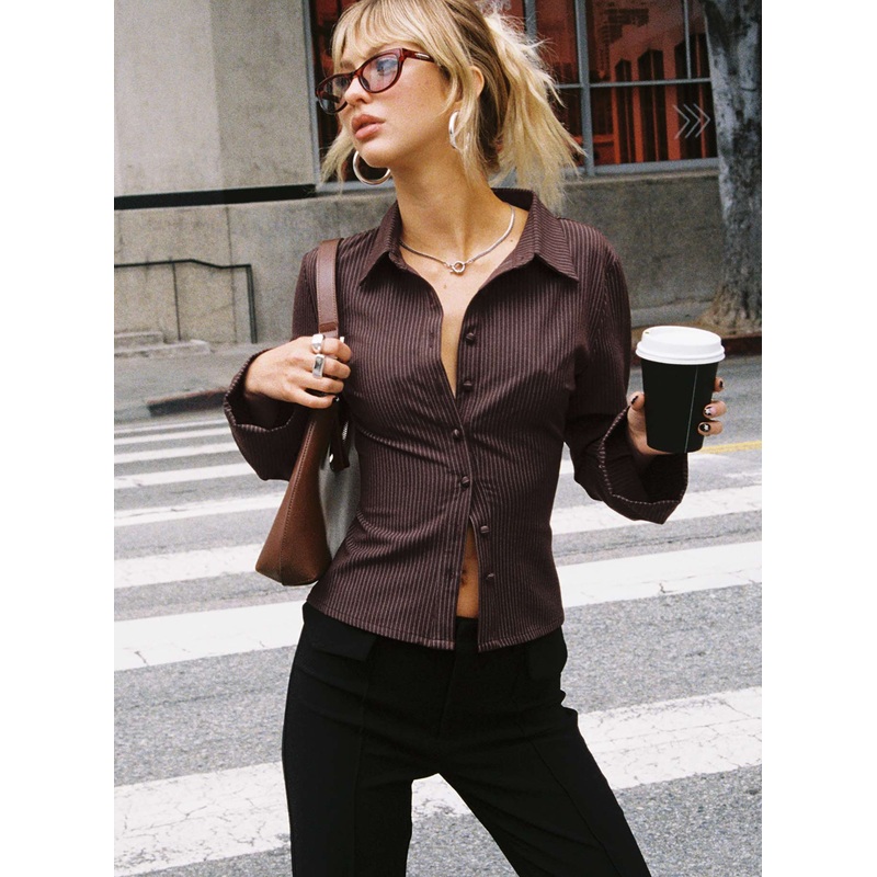 Anni Pinstripe Shirt Brown
