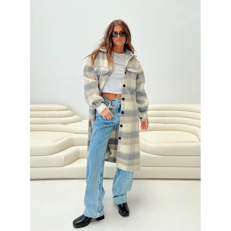 Deasia Check Coat Grey / Beige