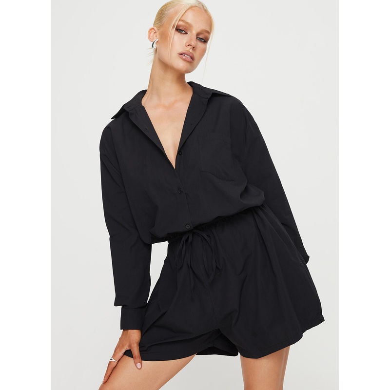 Enlighten Me Long Sleeve Romper Black
