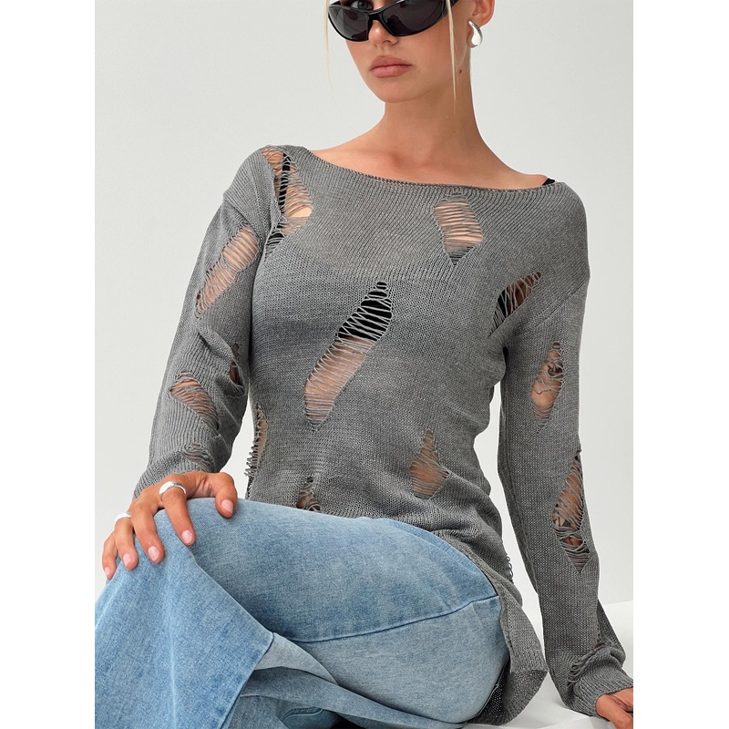 Ermina Distressed Sweater Grey