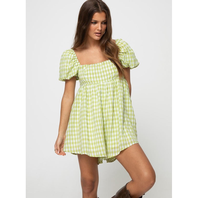 Lorna Check Romper Green