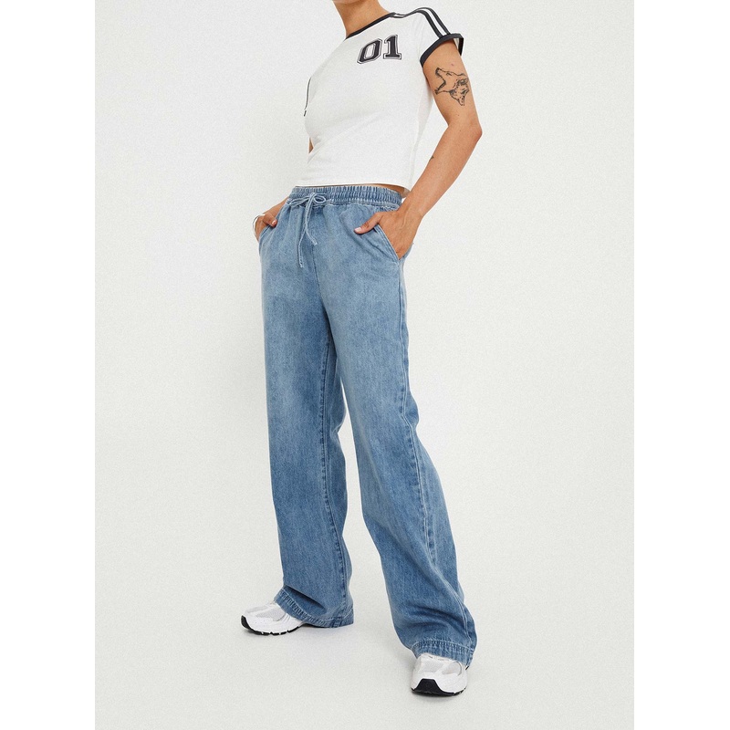 Maves Denim Drawstring Pants Mid Wash