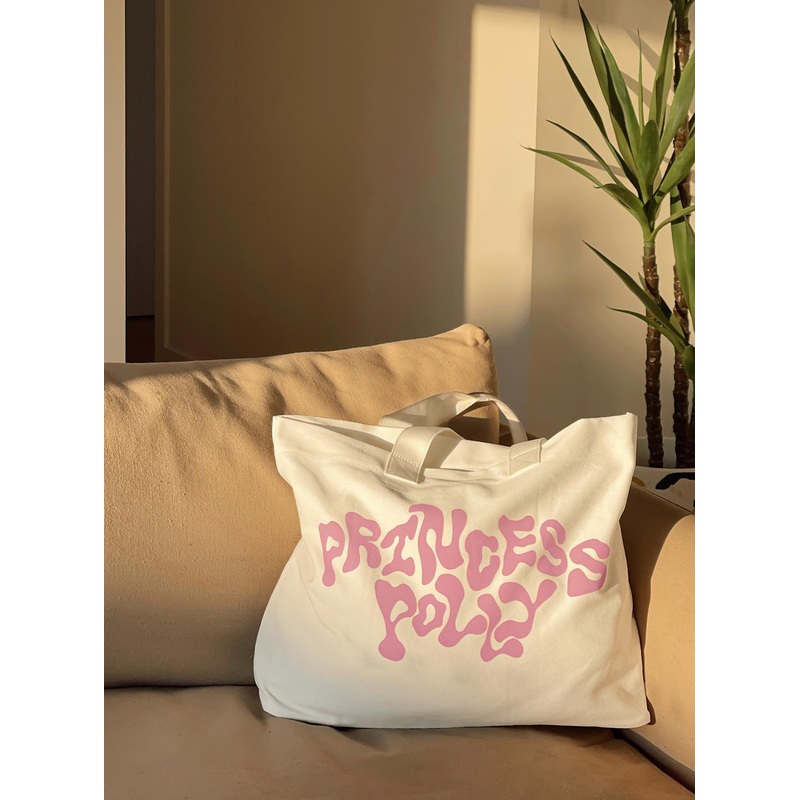 Princess Polly Tote Bag Squiggle Text White / Pink