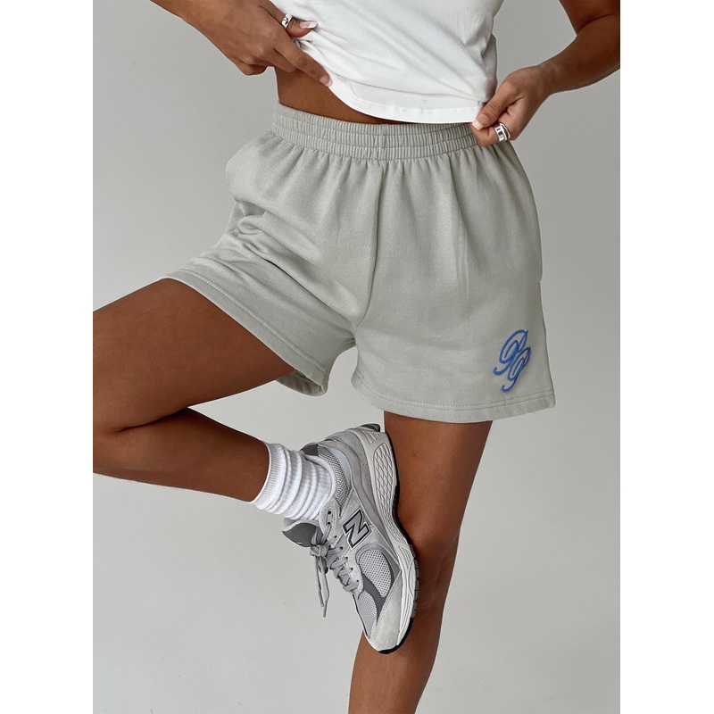 Princess Polly Track Shorts Cursive Text Grey / Blue