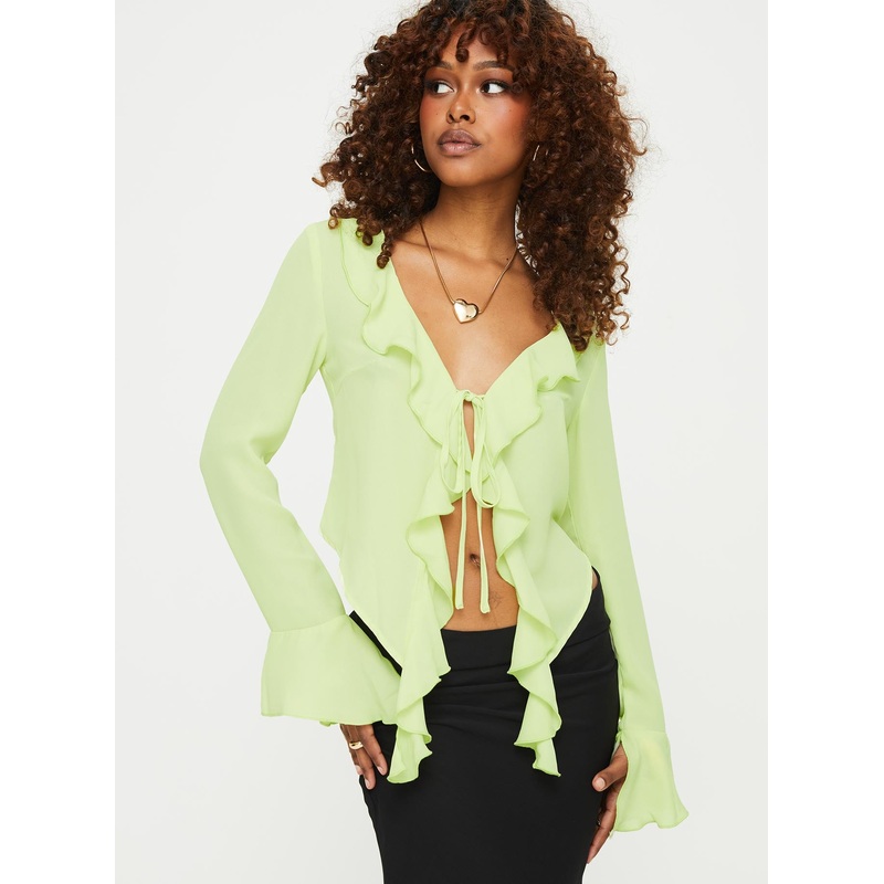 Astred Ruffle Long Sleeve Top Green