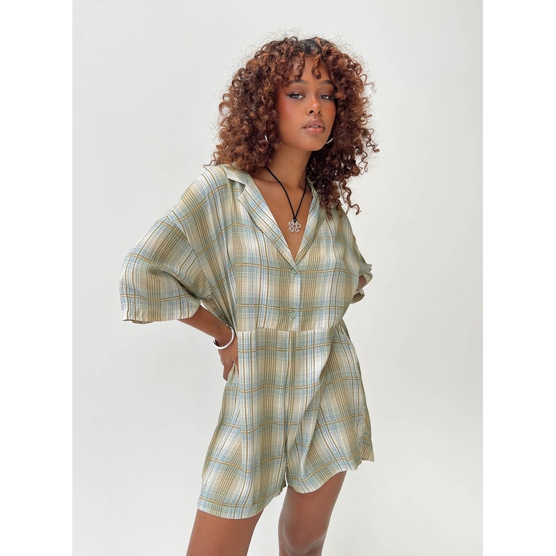 Caraliia Romper Green/Blue Check