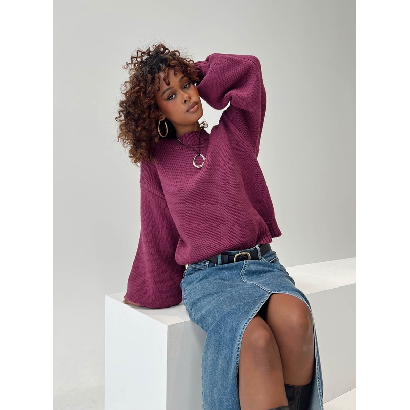 Harmony Balloon Sleeve Knit Sweater Burgundy