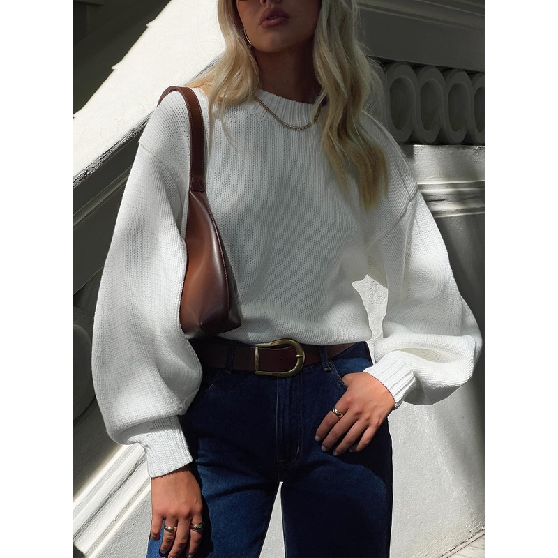 Harmony Balloon Sleeve Knit Sweater White