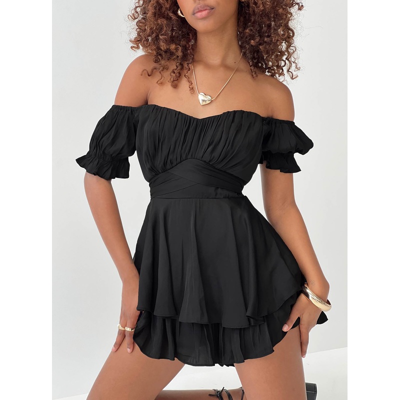 Poppins Off Shoulder Romper Black