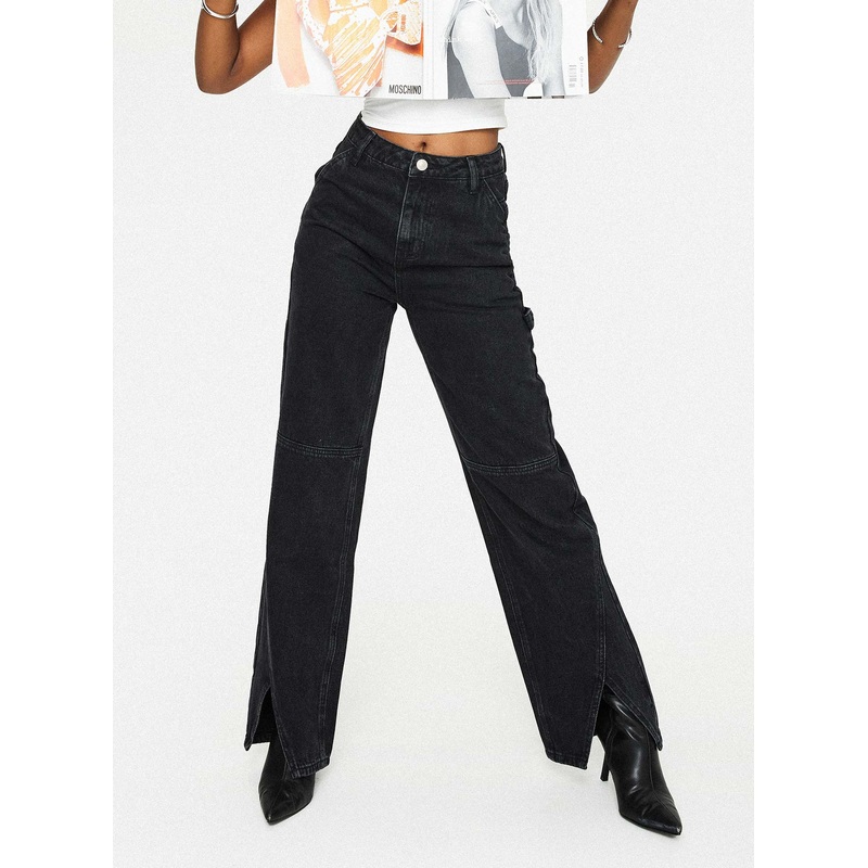 Rihanna Split Hem Jeans Black