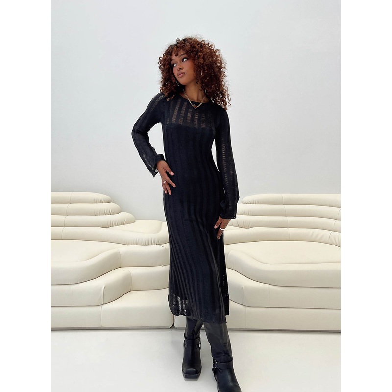 Sabinne Long Sleeve Maxi Dress Black