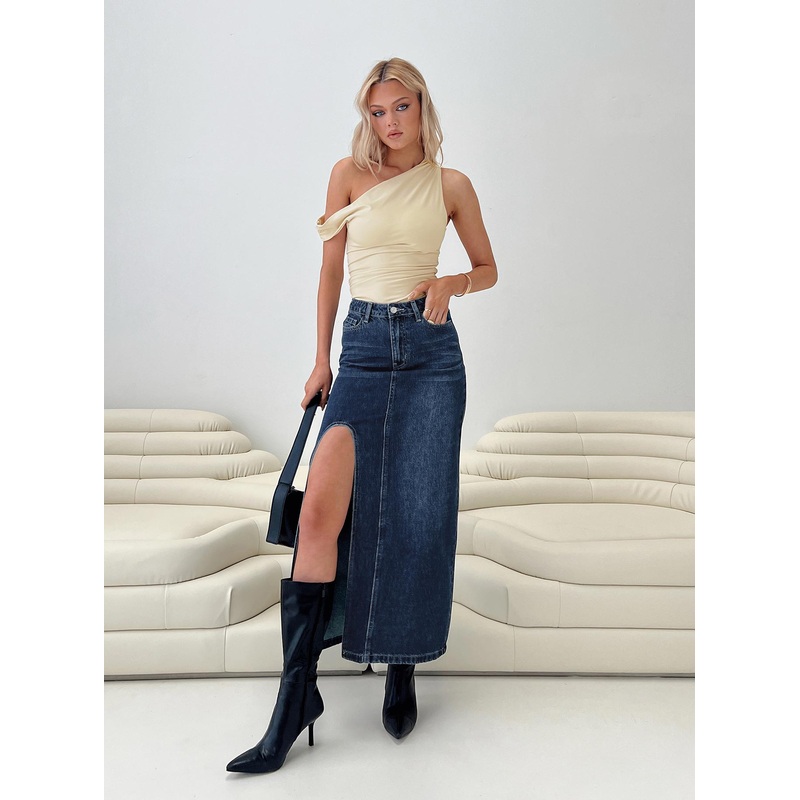 Saige Denim Maxi Skirt Mid Wash