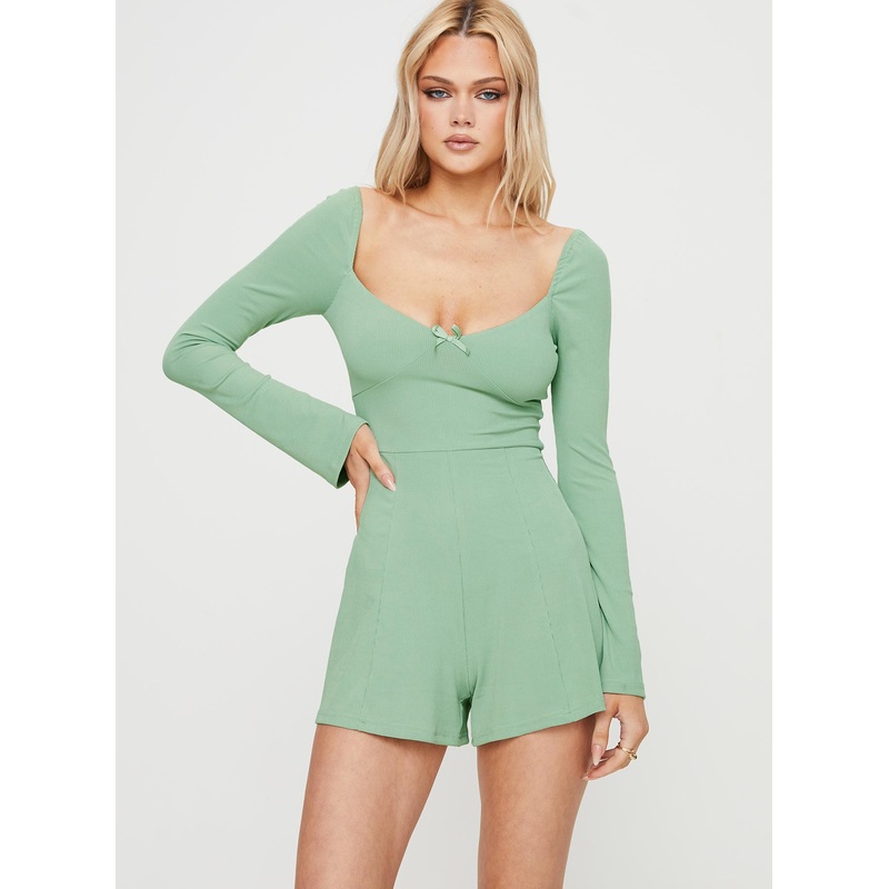Victorine Long Sleeve Romper Sage