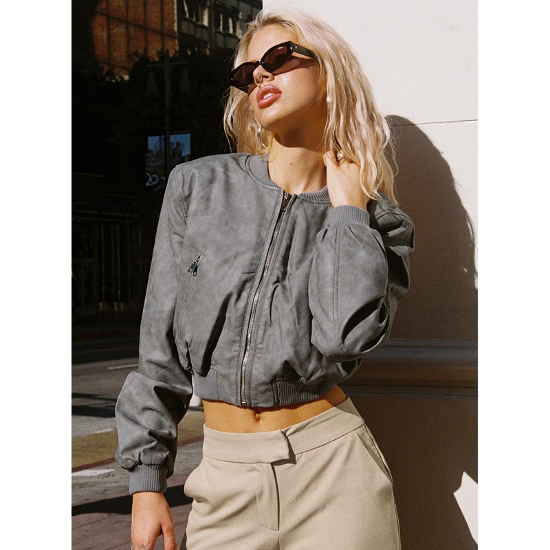 Allure Faux Leather Bomber Jacket Cloud