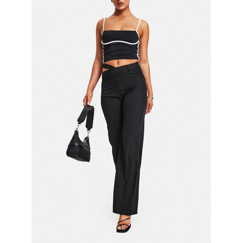 Arino Asymmetric Waistband Pants Black
