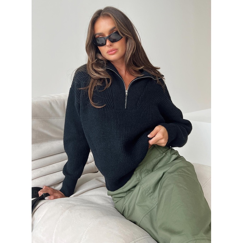 Ferry Zip Front Sweater Black Lower Impact
